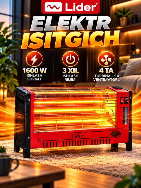 1500 Vt quvvatga ega elektr infraqizil isitgich - 2 ta sozlama, 25 m² gacha, aylanadigan - 