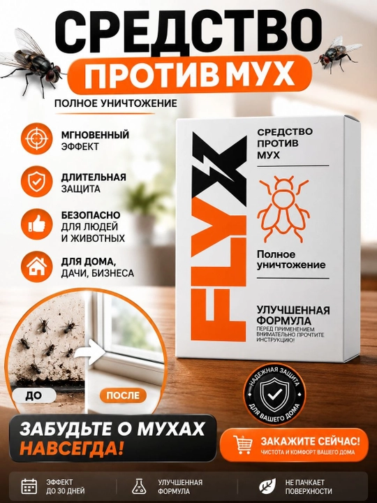 Средство от насекомых  FLYX против мух и комаров - 