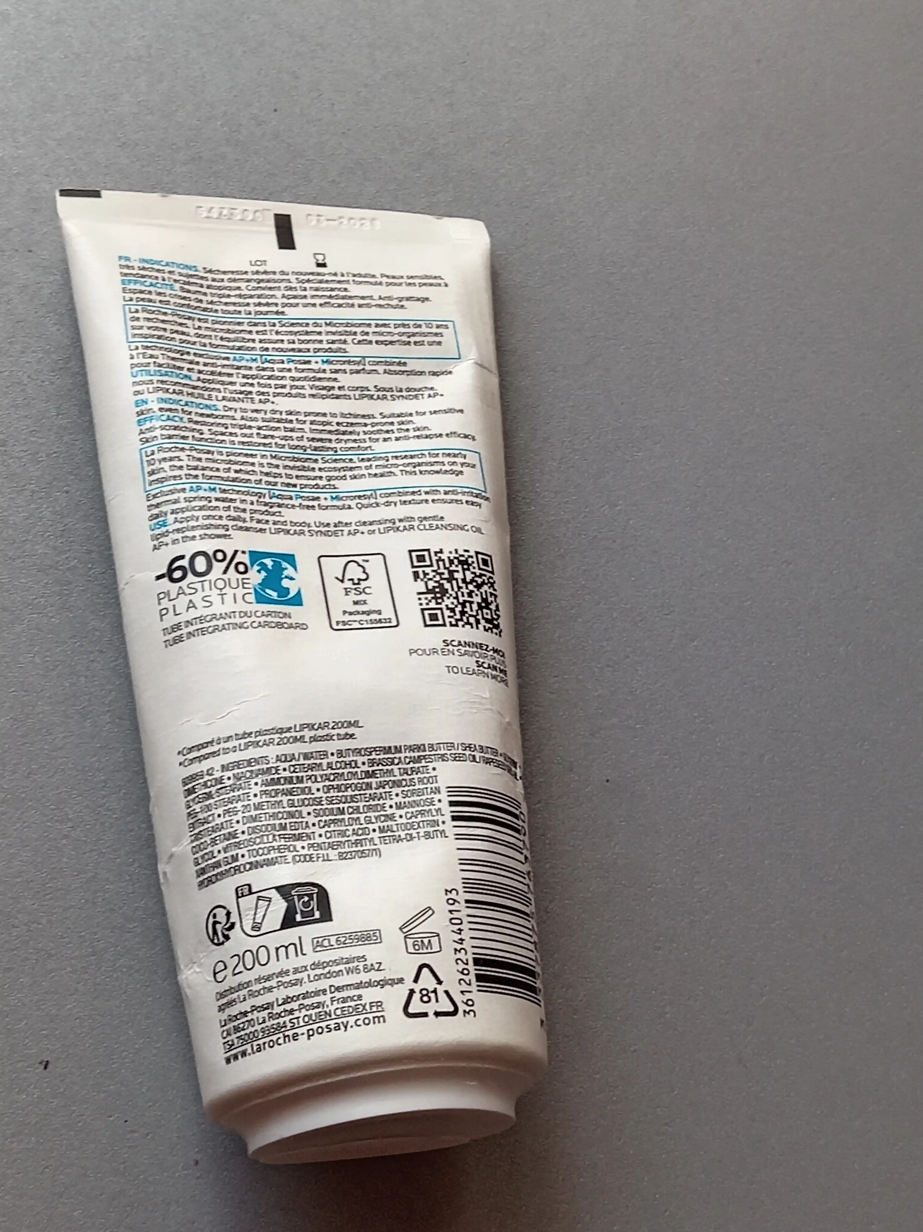 Lipitni to'ldiruvchi balzam LA ROCHE-POSAY lipikar ap+м, uch tomonlama harakat lipikar ap + m, 200 ml