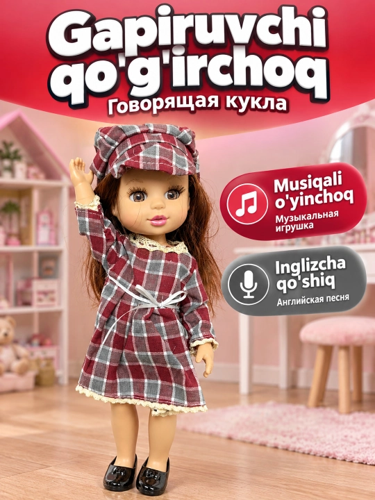 Musiqali gapiradigan qoʻgʻirchoq qizlar uchun, uzun sochli kukla, 3+ - 
