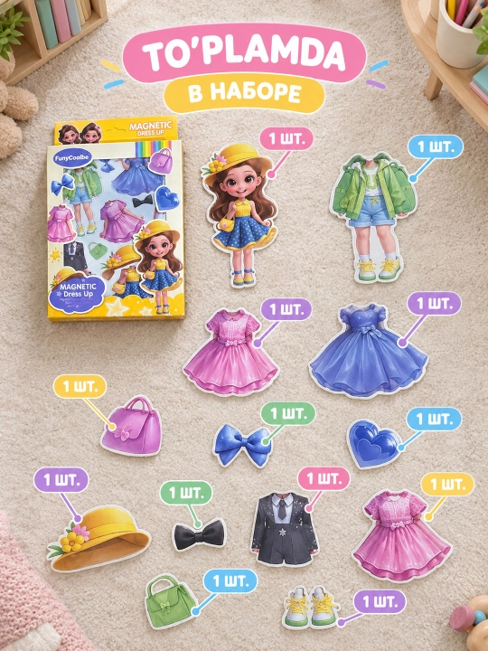 Магнитная игра одевалка: кукла для девочек и игровой набор 3+