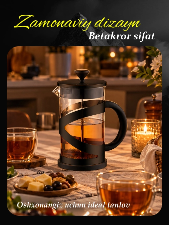 HausRoland choy va qahvalar uchun French press, 1 litr, 3 xil rangda