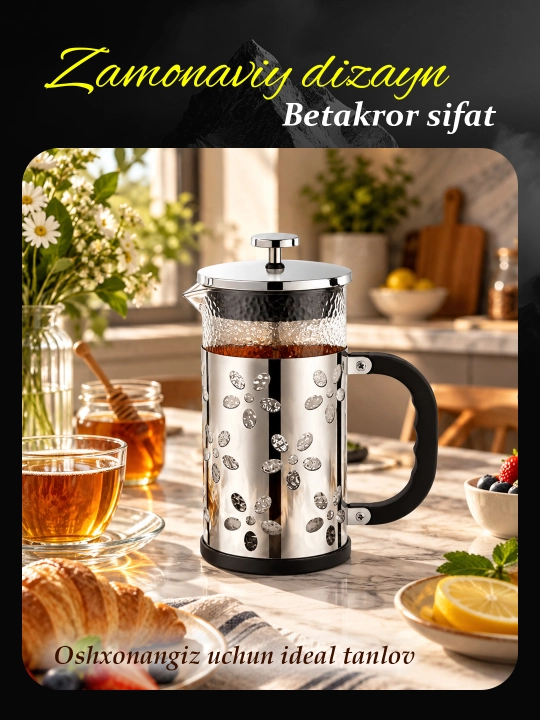 HausRoland choy va qahvalar uchun French press, 1 litr, 3 xil rangda