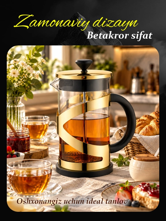 HausRoland choy va qahvalar uchun French press, 1 litr, 3 xil rangda