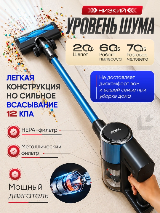Ручной вертикальный пылесос беспроводной и проводные, 2600вт, Объём 400мл-1Л, HEPA, 13kPa