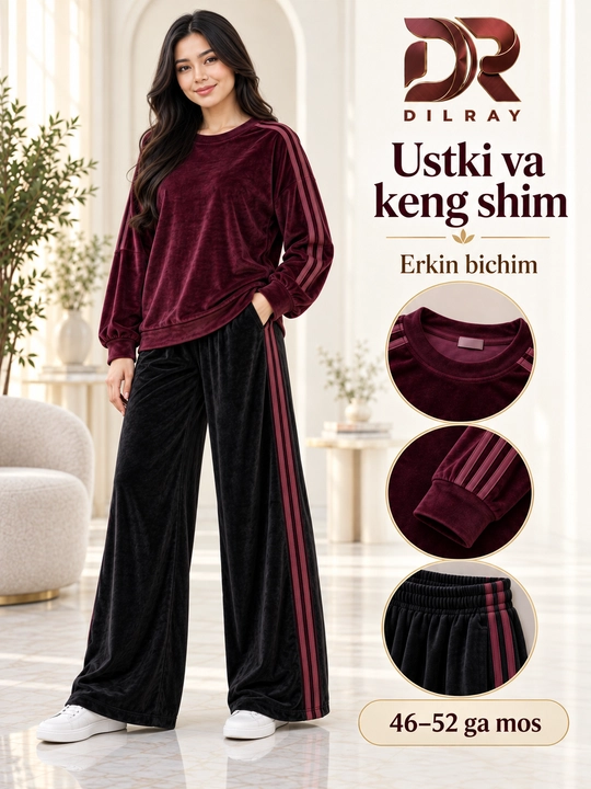 Ayollar dvoykasi, hb bambuk matoli ustki va keng shim, Free size 46–52