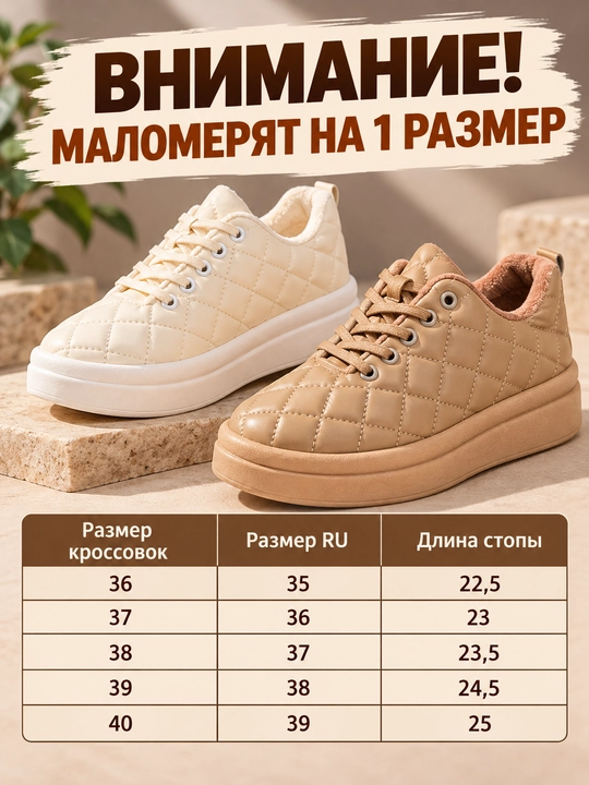 Platformada qavilgan mo‘ynali ayollar qishki krossovkasi, 36-40, 1 o‘lcham kichik
