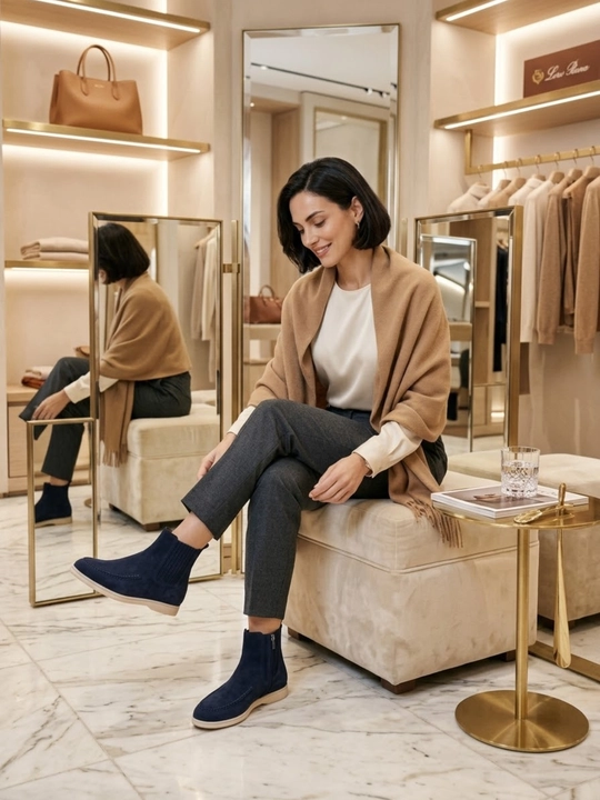 LoroPiana ayollar botinkasi, qishki poyabzal, platformadagi zamonaviy zamsh etik, hujjat bilan