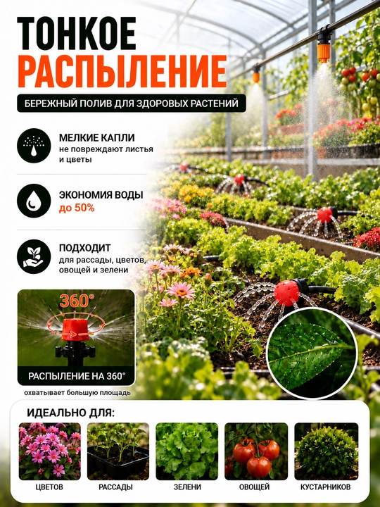 Набор для полива теплицы, капельное орошение и распыление