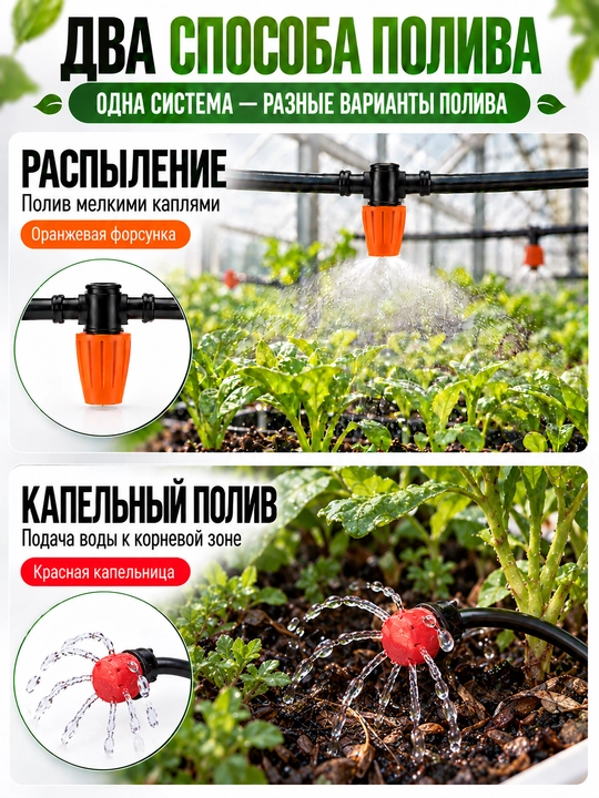 Набор для полива теплицы, капельное орошение и распыление