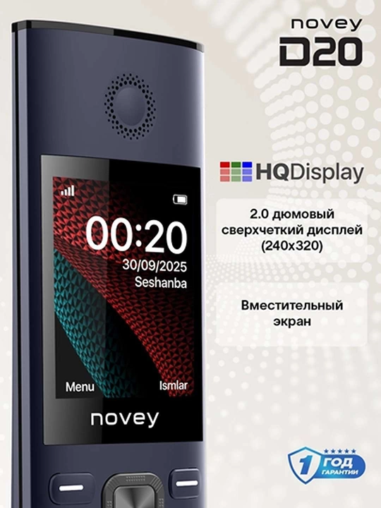Novey D20 knopkali mobil telefon, quvvatlash stansiyali, keksalar uchun