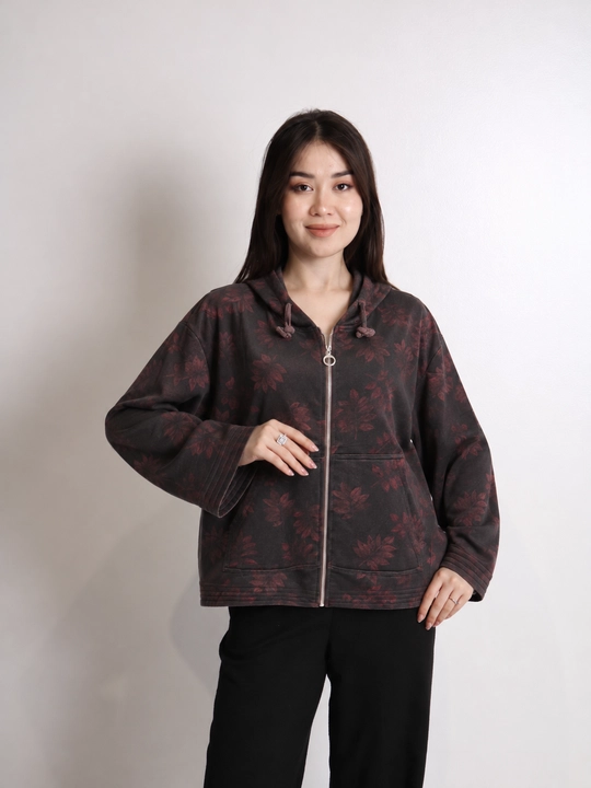 Ayollar uchun gulli oversayz xudi, kapyushonli, zamokli, 2XL–5XL