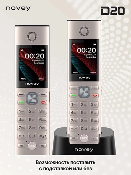 Novey D20 knopkali mobil telefon, quvvatlash stansiyali, keksalar uchun
