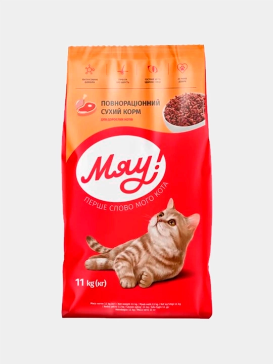 Miyov! - Kattalar mushuklari uchun quruq go'shtli ovqat, 11 kg - 