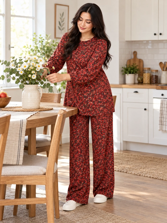 Ayollar uchun villur ikkilik, oversize uy kiyimi, ko‘ylak va ishton, 46–54