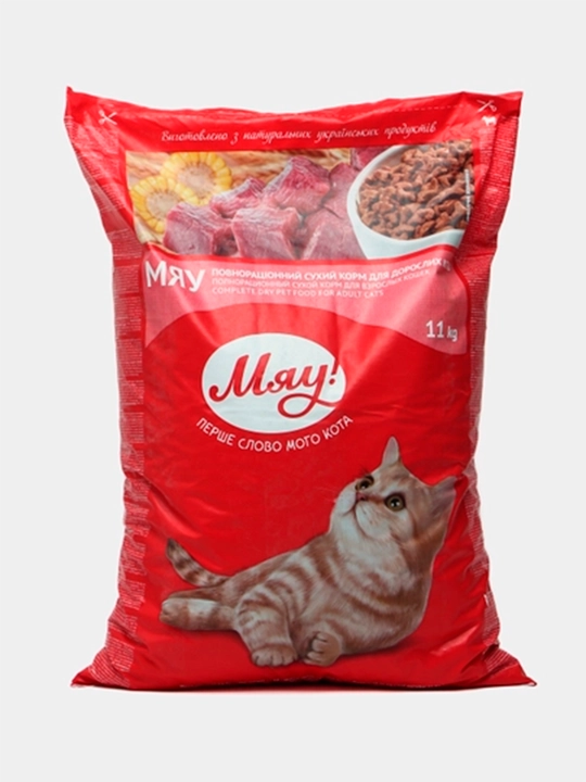 Miyov Go'shtli kattalar mushuklari uchun quruq ovqat, 11 kg - 