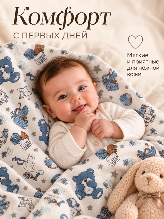 Набор пеленок, для новорожденных, 4 шт, теплая и тонкая, 100% хлопок, для роддома