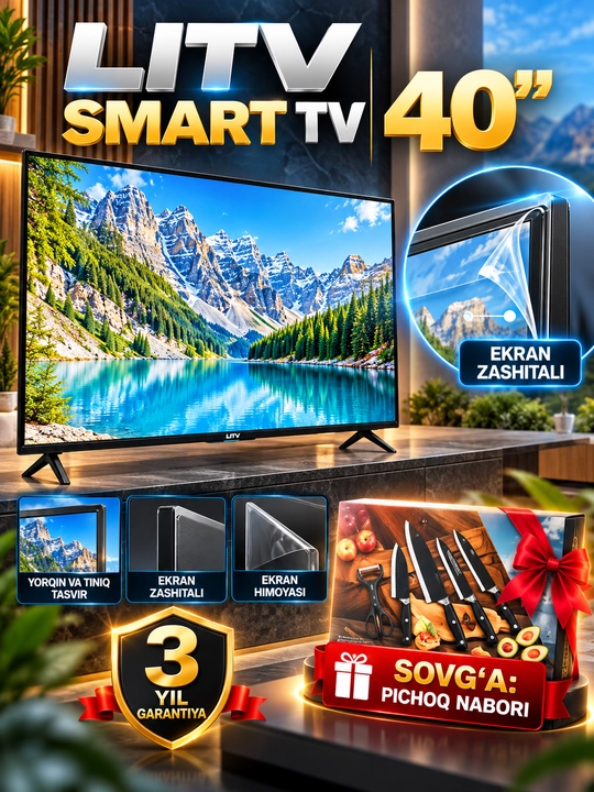 LITV Smart TV 40″ ASM01 — Смарт-Android Гарантия 3 Года, Набор Ножей в Подарок 
