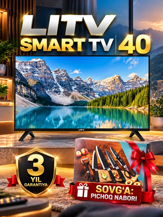 LITV Smart TV 40″ ASM01 — Смарт-Android Гарантия 3 Года, Набор Ножей в Подарок  - 