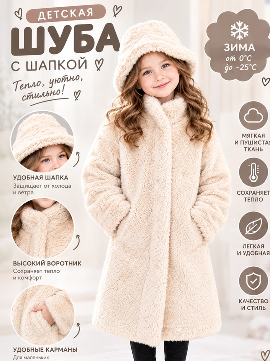 Шуба с шапкой на девочку - 