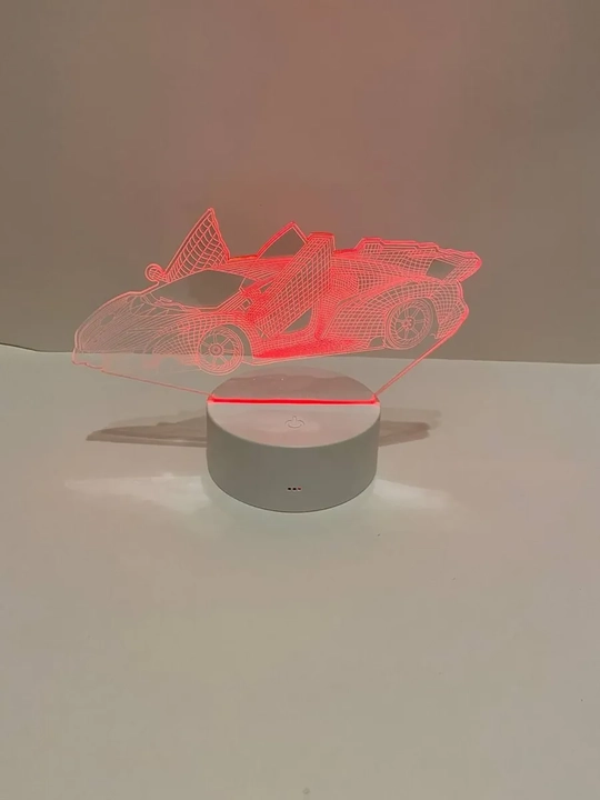 3D illyuziyali rangli sportmashina tungi chiroq, muhit chiroqi, yotoq boshidagi chiroq