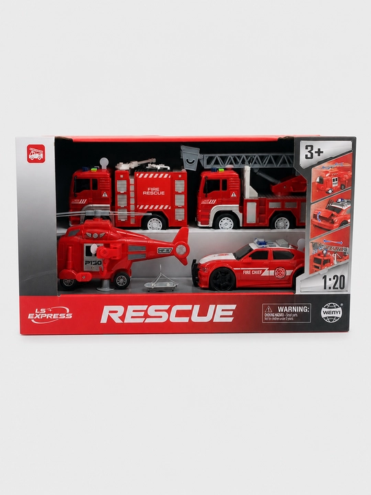 Qutqaruv texnikasi to'plami Rescue WENYI 1:20 o't o'chirish mashinasi, vertolyot va avto