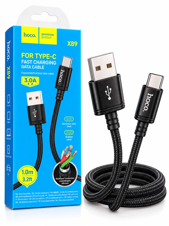 Кабель HOCO X89 USB Type-C, быстрая зарядка до 3А, 1 метр, чёрный - 