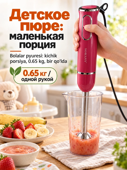 SOKANY SK-1726 Botiruvchi blender, 300Vt, zanglamaydigan po'lat, 2 tezlik