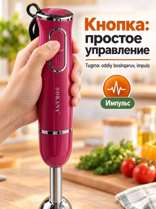 SOKANY SK-1726 Botiruvchi blender, 300Vt, zanglamaydigan po'lat, 2 tezlik