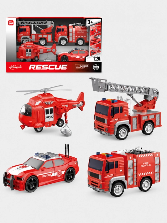 Qutqaruv texnikasi to'plami Rescue WENYI 1:20 o't o'chirish mashinasi, vertolyot va avto