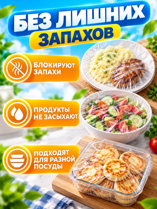 Пакеты на резинке для хранения продуктов и упаковки, 100 шт