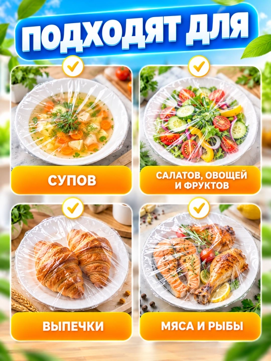 Пакеты на резинке для хранения продуктов и упаковки, 100 шт