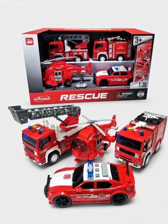 Qutqaruv texnikasi to'plami Rescue WENYI 1:20 o't o'chirish mashinasi, vertolyot va avto