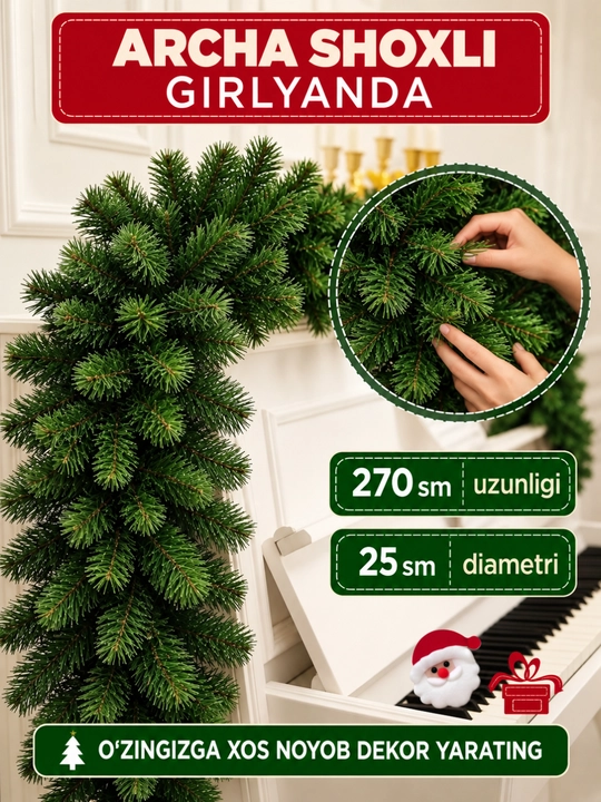 Yangi yil dekoratsiyasi uchun archa shoxli dekorativ girlyanda - 