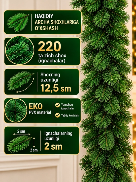 Yangi yil dekoratsiyasi uchun archa shoxli dekorativ girlyanda
