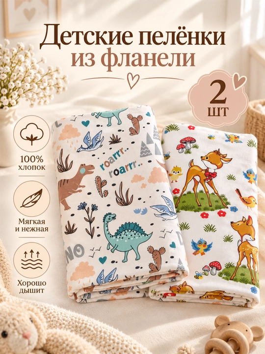 Yangi tug‘ilgan chaqaloqlar uchun yo‘rgak, bolalar choyshab, flanel, 100% paxta, 120×110sm