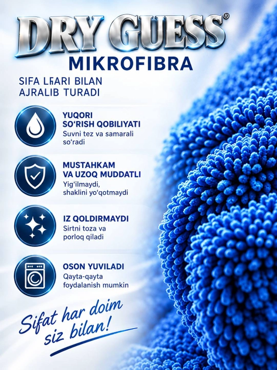 Микрофибра для авто DRY GUESS, впитывающее полотенце для сушки, 50×60 / 55×75 см