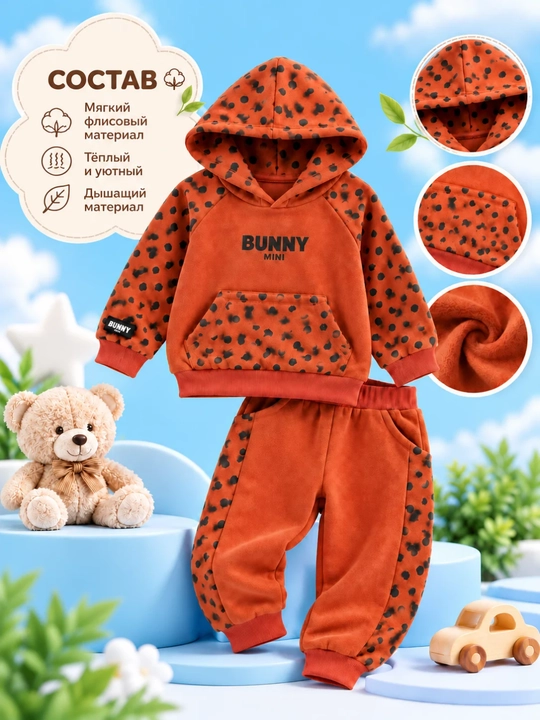 Детский костюм с капюшоном, тёплый комплект для мальчика и девочки