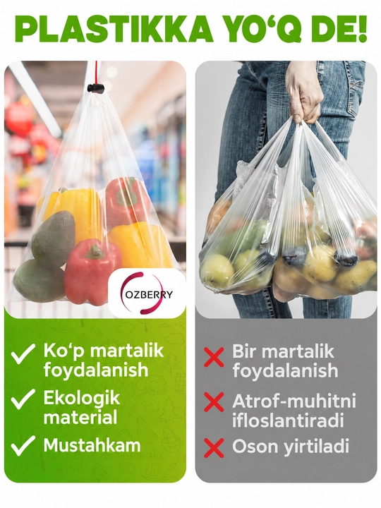 15 ta to‘plam, meva va sabzavotlar uchun mo‘ljallangan ko‘p martalik eko paketlar