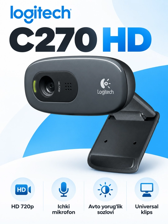 Веб-камера Logitech C270 HD, 720p, автокоррекция света, USB, с микрофоном, с гарантией - 