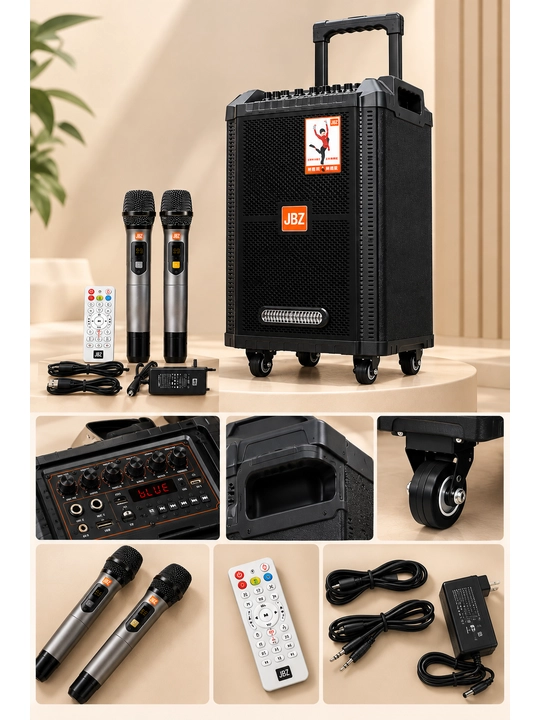 JBZ kalonka,portativ karnay,karaoke,2 mikrofon,Bluetooth,USB, kuchli ovoz, simsiz mikrofon