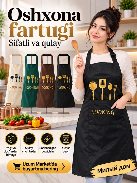 Кухонный фартук, фартук для кухни, фартук повара, водоотталкивающий, фартук с карманом - 
