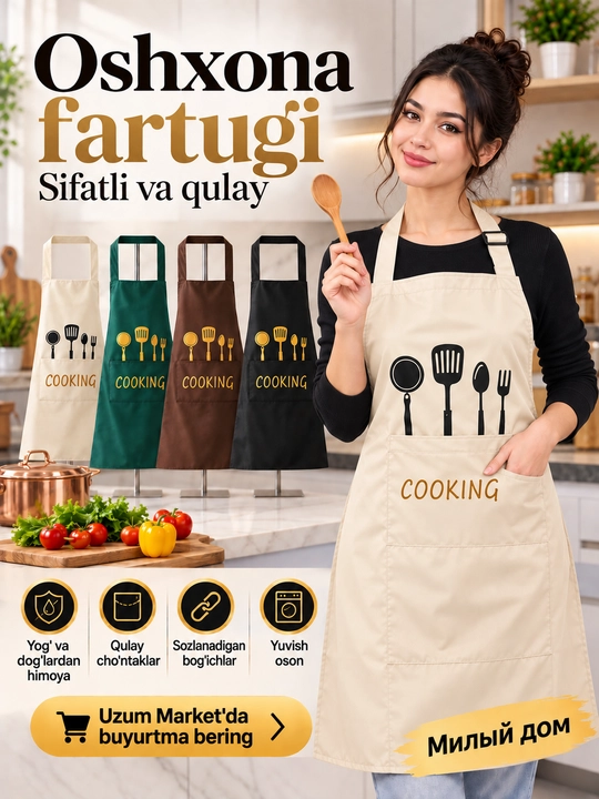 Кухонный фартук, фартук для кухни, фартук повара, водоотталкивающий, фартук с карманом - 
