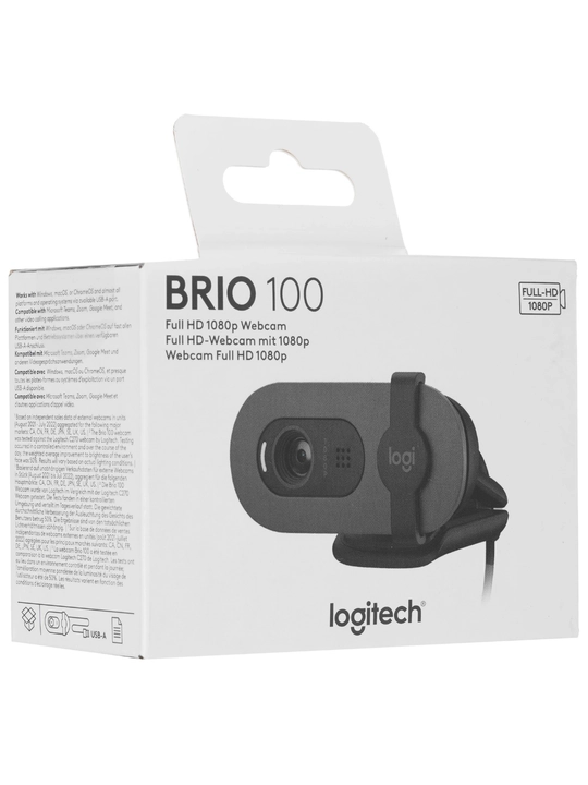 Веб-камера Logitech Brio 100 960-001585, Full HD 1080p, USB, с микрофоном