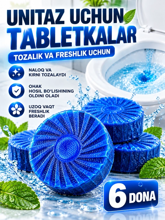Unitaz bachog uchun tabletka, tabletka unitazga, hiddan tozalash vositalari - 