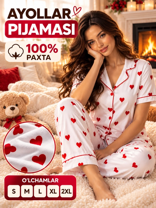Женский пижамный комплект UzLook, хлопковый, с коротким рукавом S-2XL - 