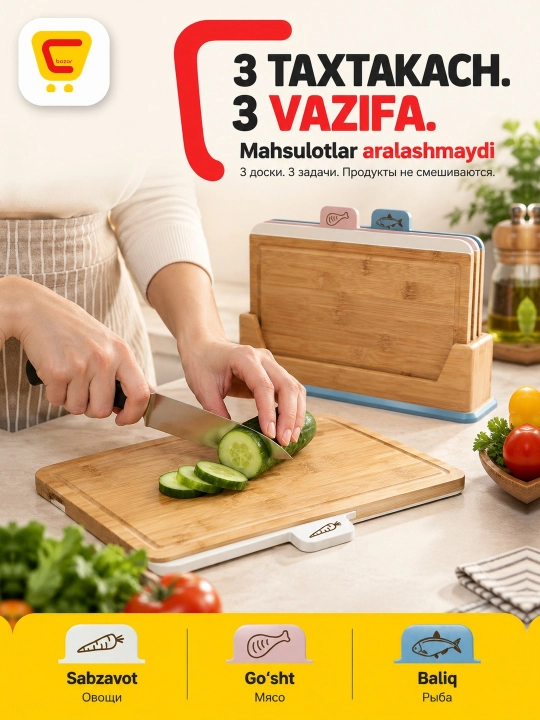 Набор кухонных досок, из бамбука, 3 шт - 