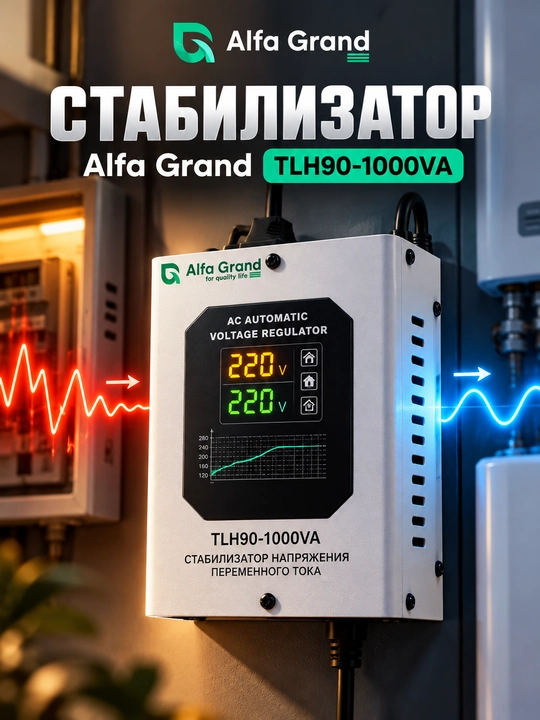 Стабилизатор напряжения Alfa Grand, регулятор напряжения для бытовой техники - 