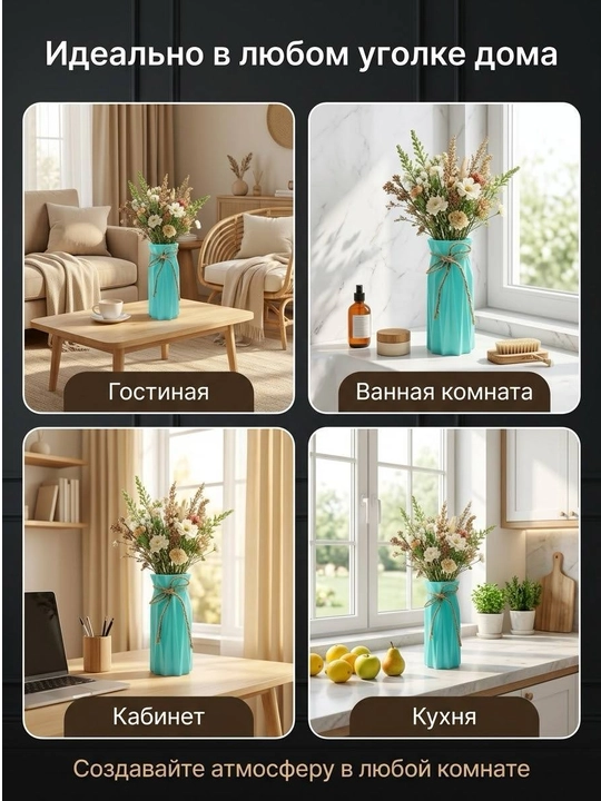 Tabiiy va sun’iy gullar uchun guldon vaza, plastik, kauchuk va plastmassa materiallardan