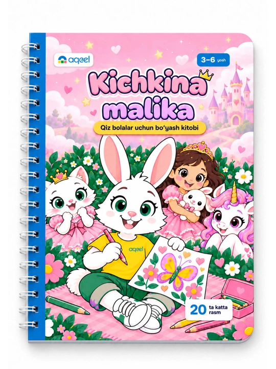 Раскраска для девочек 3–6 лет AQEEL «Kichkina malika», 20 картинок, на спирали